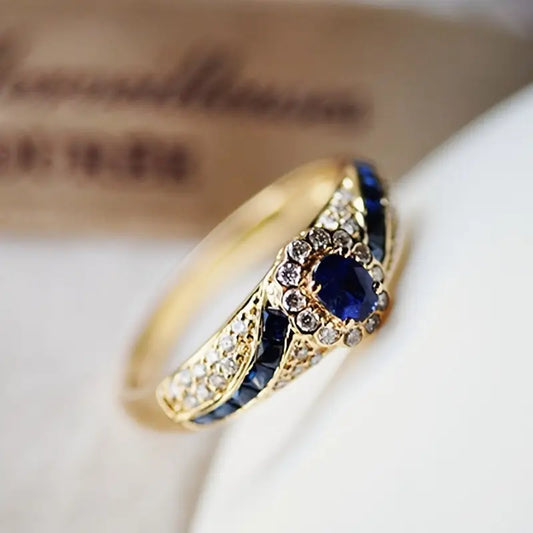 ZEVORA Avelisse Moraziel Ring – 18K Gold Sapphire Stone Statement Ring