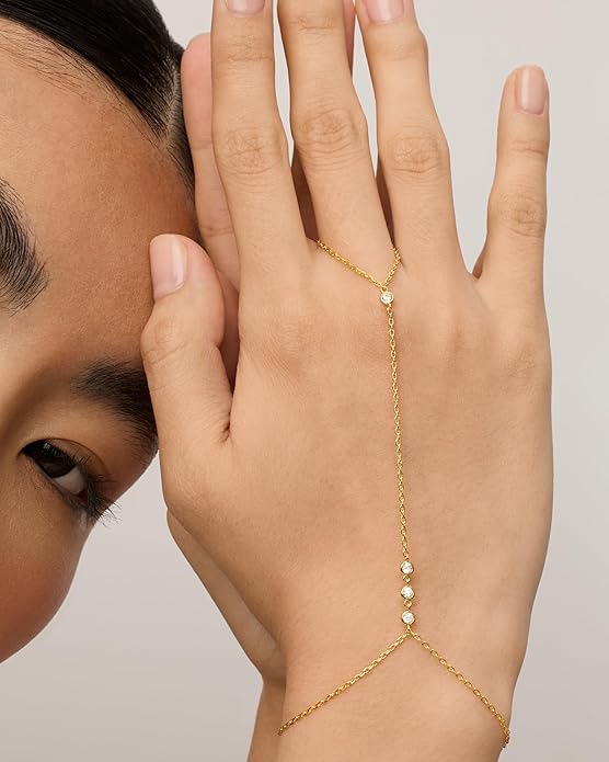 ZEVORA Beaded Handchain Bracelet – Handmade Gold Jewelry