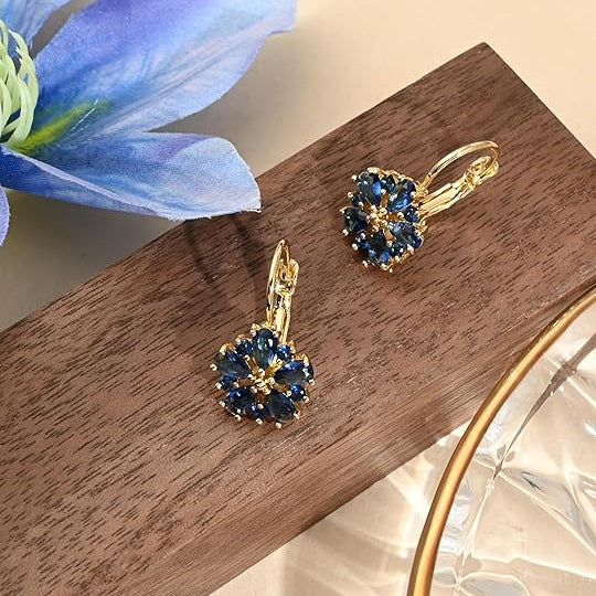 ZEVORA Calina Flower Earrings – Gold Blue Sapphire Floral Stud Earrings