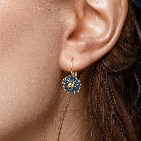 ZEVORA Calina Flower Earrings – Gold Blue Sapphire Floral Stud Earrings