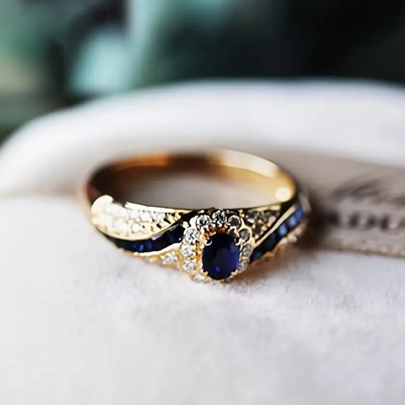 ZEVORA Avelisse Moraziel Ring – 18K Gold Sapphire Stone Statement Ring