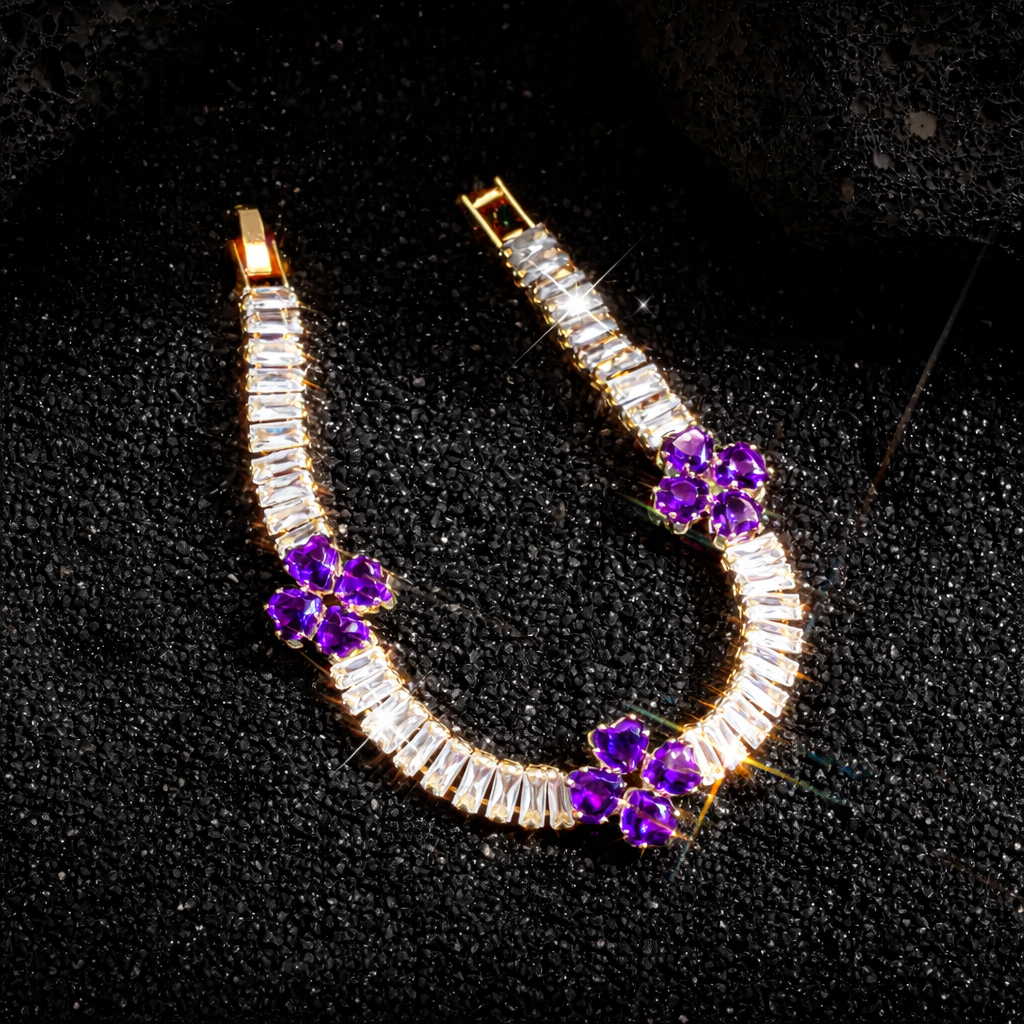 ZEVORA Amethyst Clover Heart Bracelet – Handmade Gold & Amethyst Jewelry