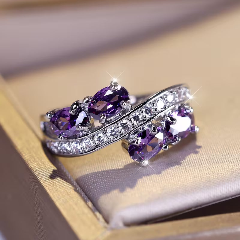 ZEVORA Lavender Flow Ring – Handmade White Gold & Amethyst Jewelry