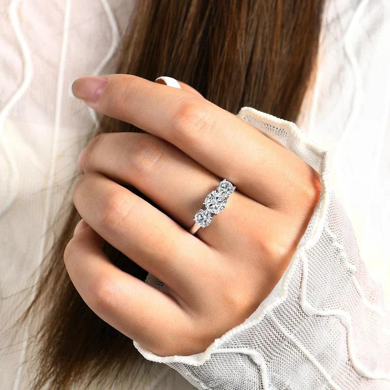 ZEVORA Clare Triple Stone Ring – 16K White Gold Triple Stone Statement Ring