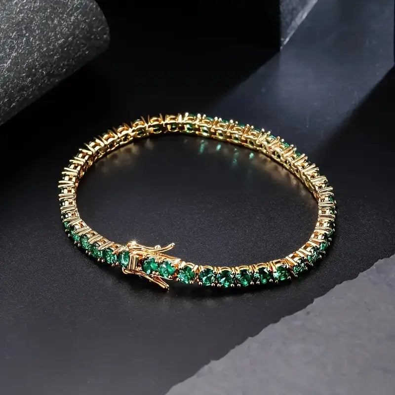 ZEVORA Aliona Virelli Bracelet – Handmade Gold & Emerald Tennis Bracelet