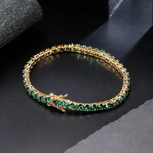 ZEVORA Aliona Virelli Bracelet – Handmade Gold & Emerald Tennis Bracelet