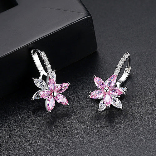ZEVORA Thalia Pink Petalburst Earrings – White Gold Pink Sapphire Petal Burst Stud Earrings
