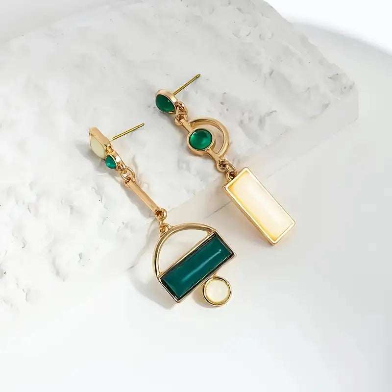 ZEVORA Selène Marquet Earrings – Gold Emerald Green Marquise Drop Earrings