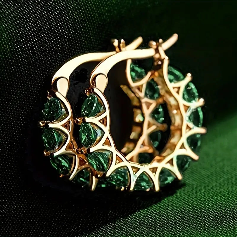 ZEVORA Elena Marlowe Hoop Earrings – Emerald Green Gemstone Hoop Earrings