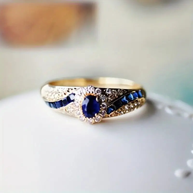 ZEVORA Avelisse Moraziel Ring – 18K Gold Sapphire Stone Statement Ring