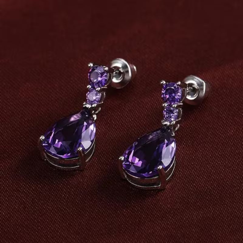 ZEVORA Amethyst Dewdrop Earrings – White Gold Purple Amethyst Dewdrop Drop Earrings