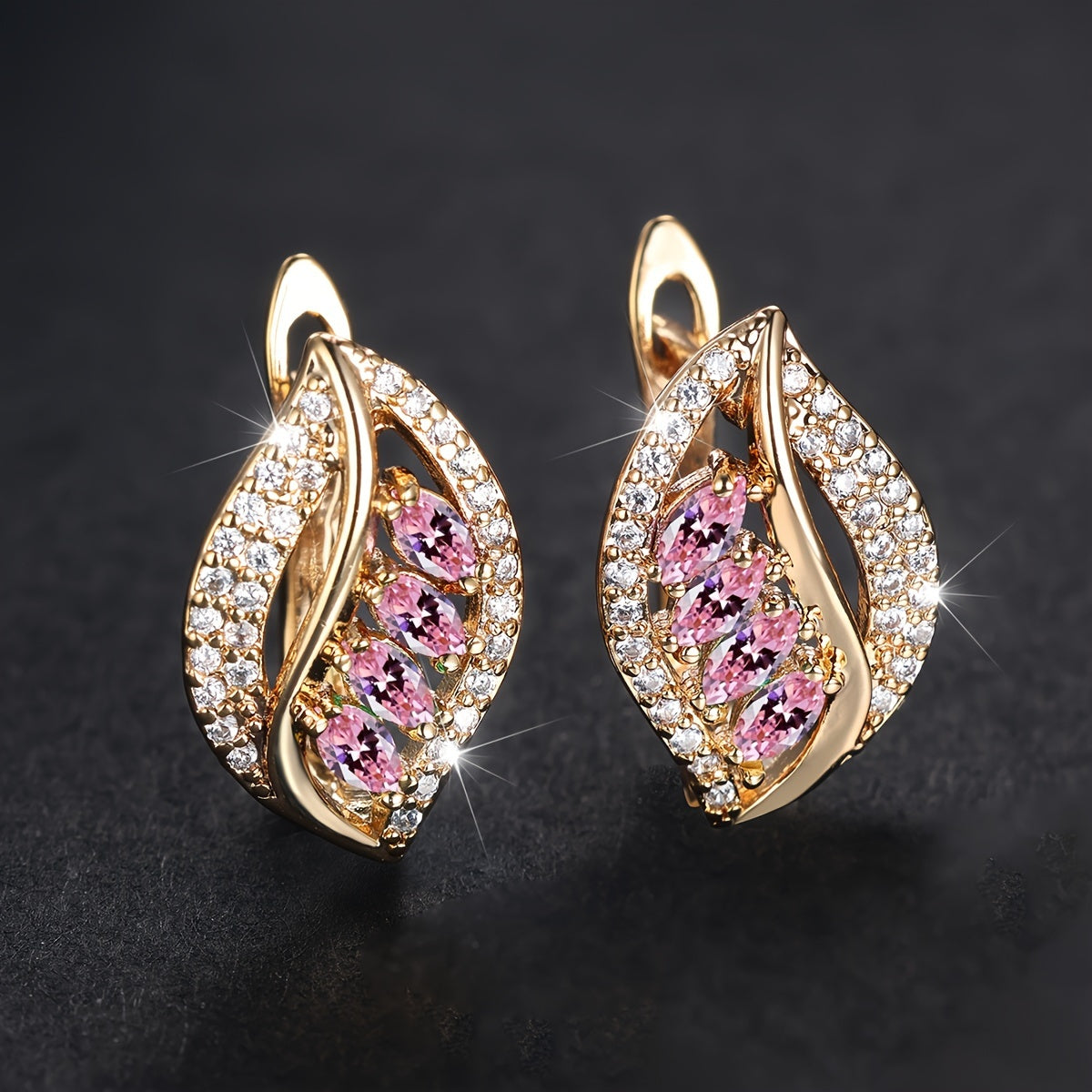 ZEVORA Isola Blushlune Earrings – Gold Pink Sapphire Crescent Moon Drop Earrings