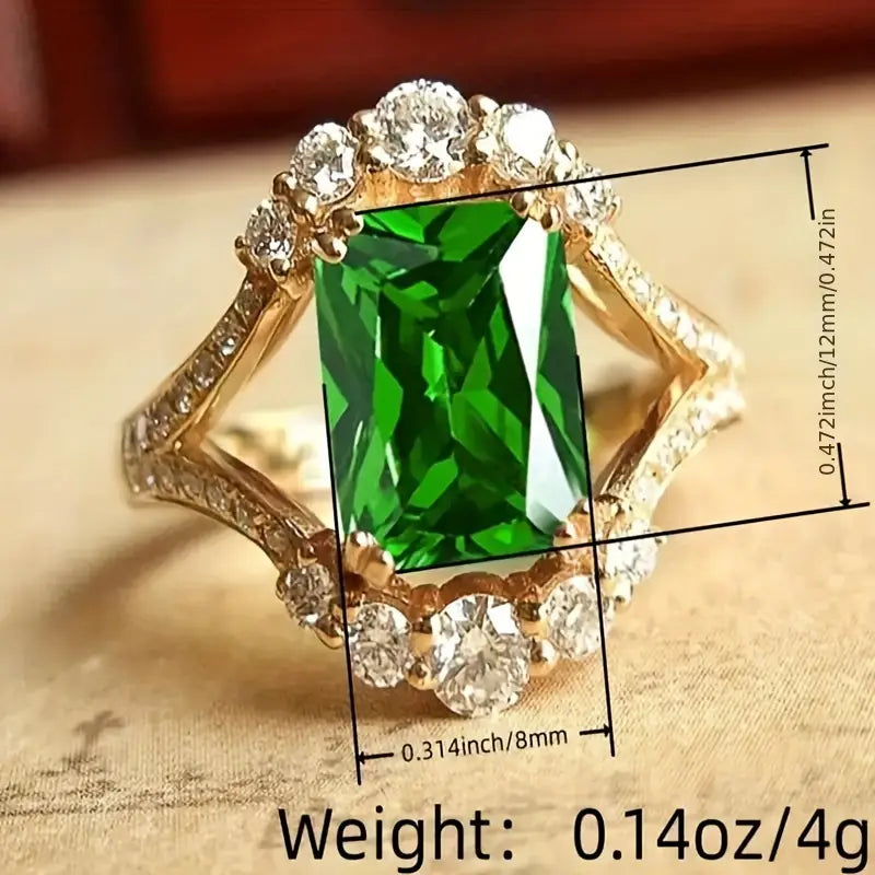 ZEVORA Elisova Grenthal Ring – 18K Gold Emerald Stone Statement Ring