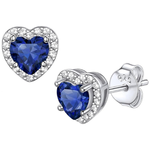 ZEVORA Sapphire Heart Stud Earrings – White Gold Blue Sapphire Heart Studs