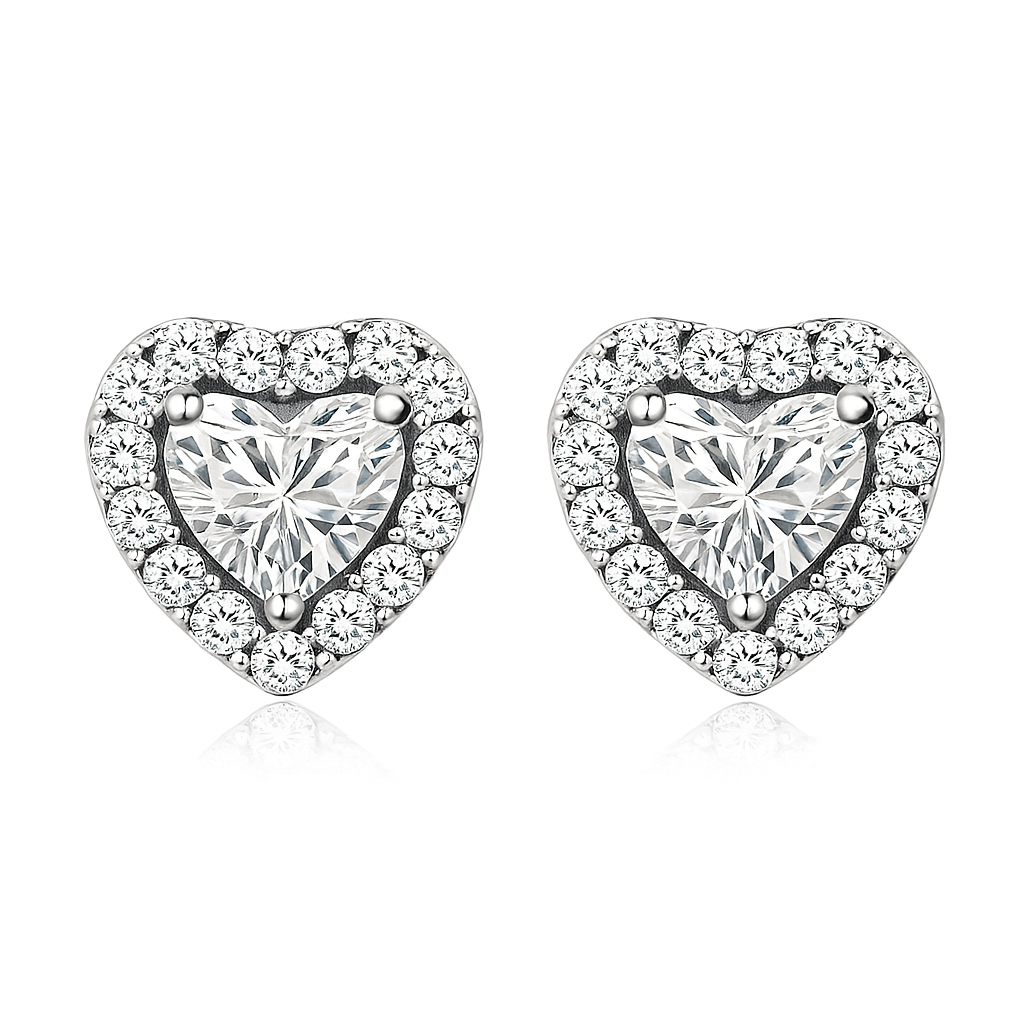 ZEVORA Luna Heart Earrings – White Gold Moonlit Heart Drop Earrings