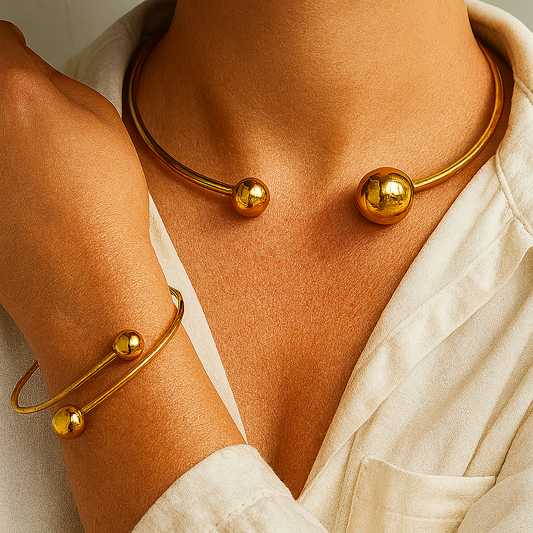 ZEVORA Minimalist Glow Collar & Cuff Bracelet Set – Handmade Gold Jewelry Set