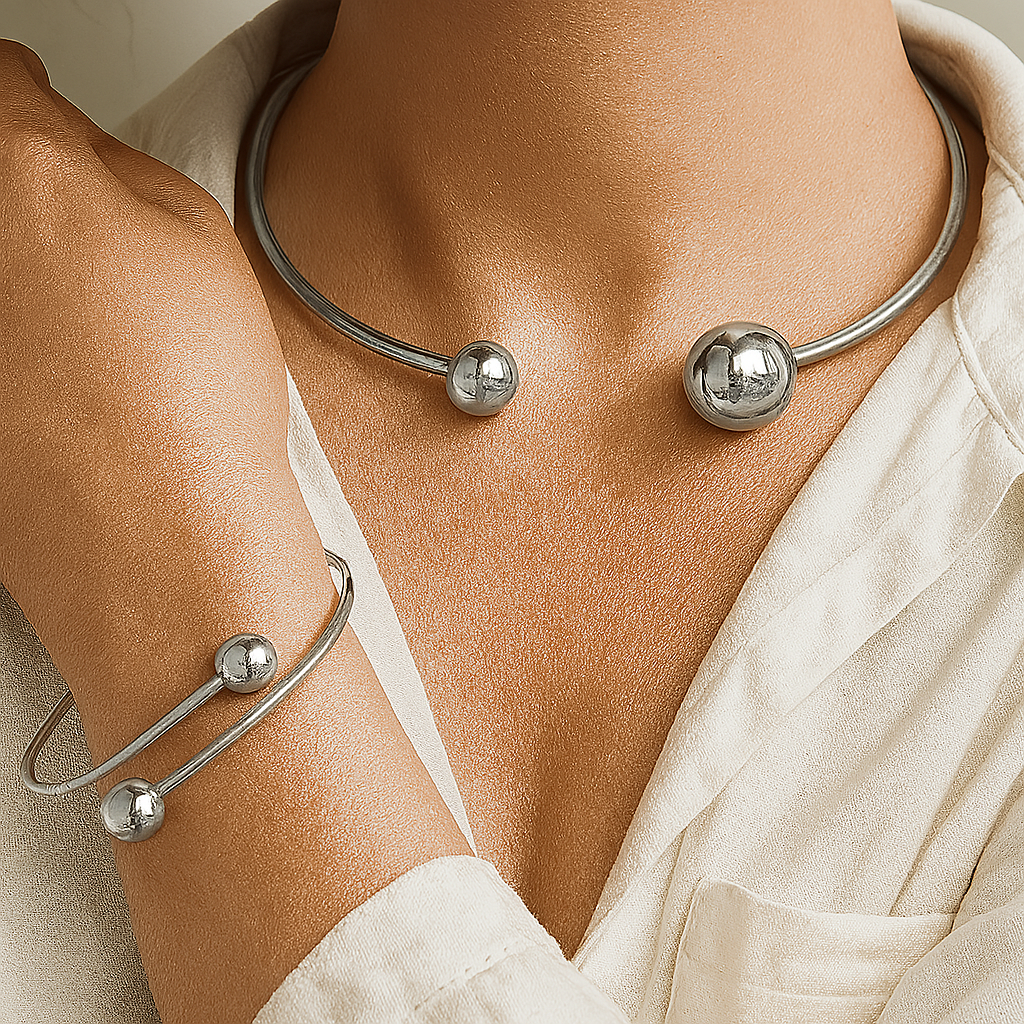 ZEVORA Minimalist Glow Collar & Cuff Bracelet Set – Handmade Gold Jewelry Set