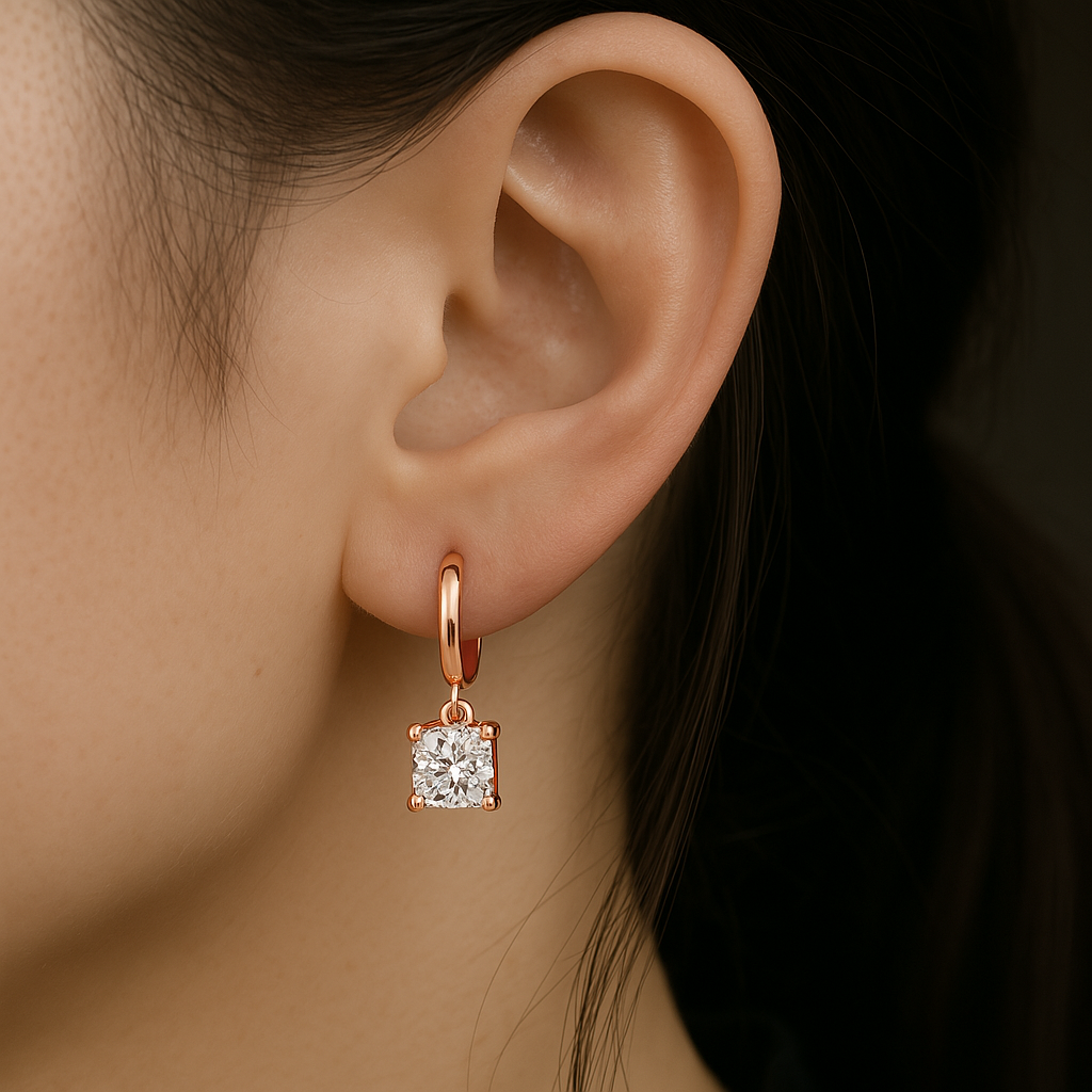 ZEVORA Aurora Square Drop Earrings – Rose Gold Geometric Square Drop Earrings