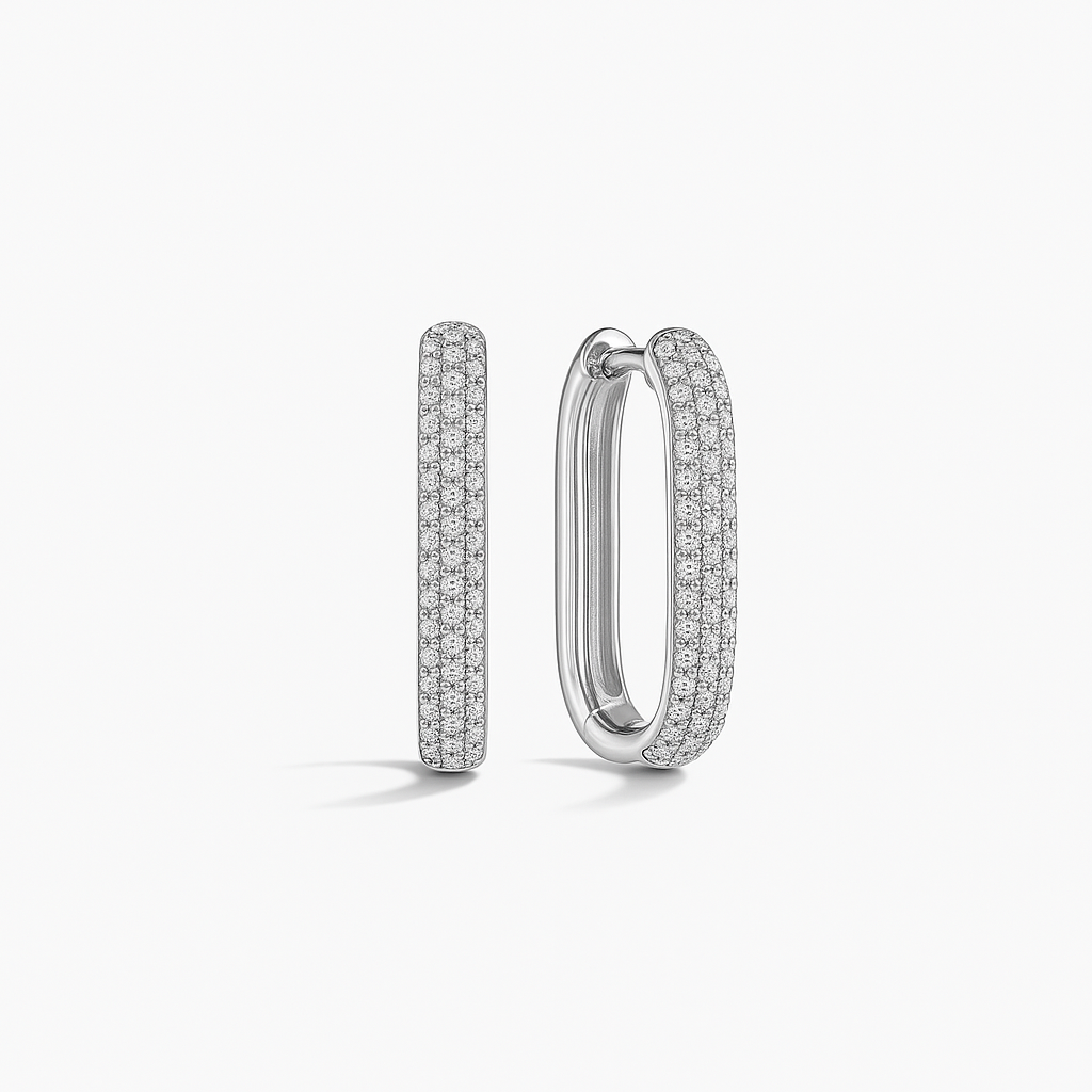 ZEVORA Icon Pavé Hoop Earrings – White Gold Diamond-Inspired Pavé Hoop Earrings