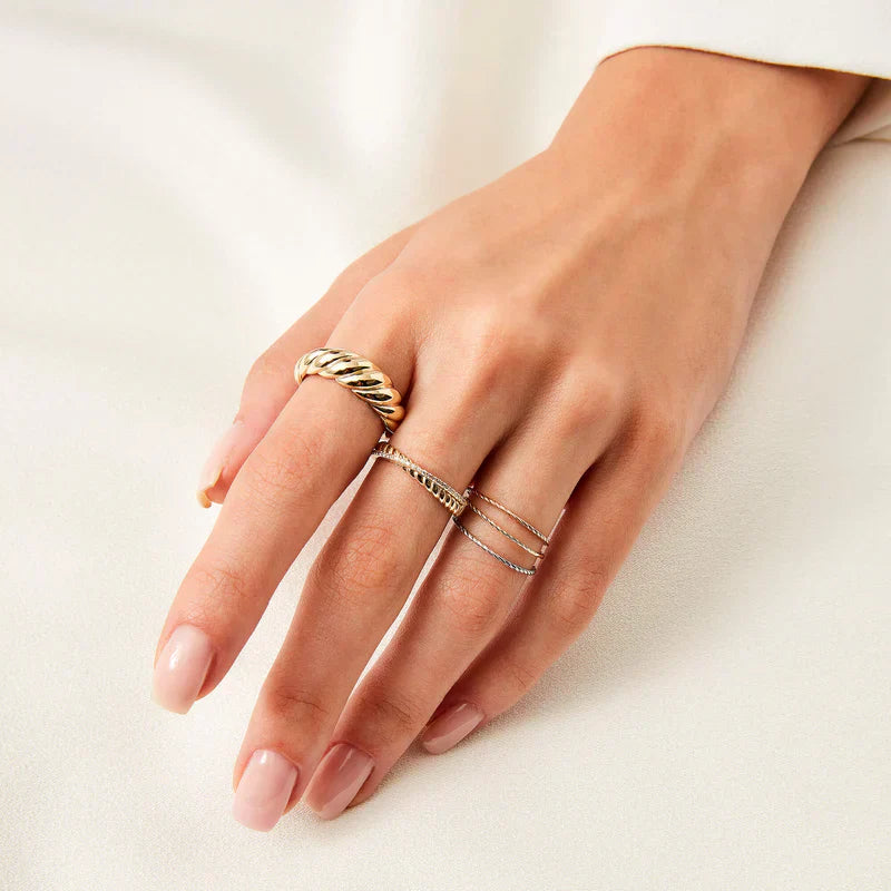 ZEVORA Croissant Ring – Handmade Gold Twisted Band Jewelry