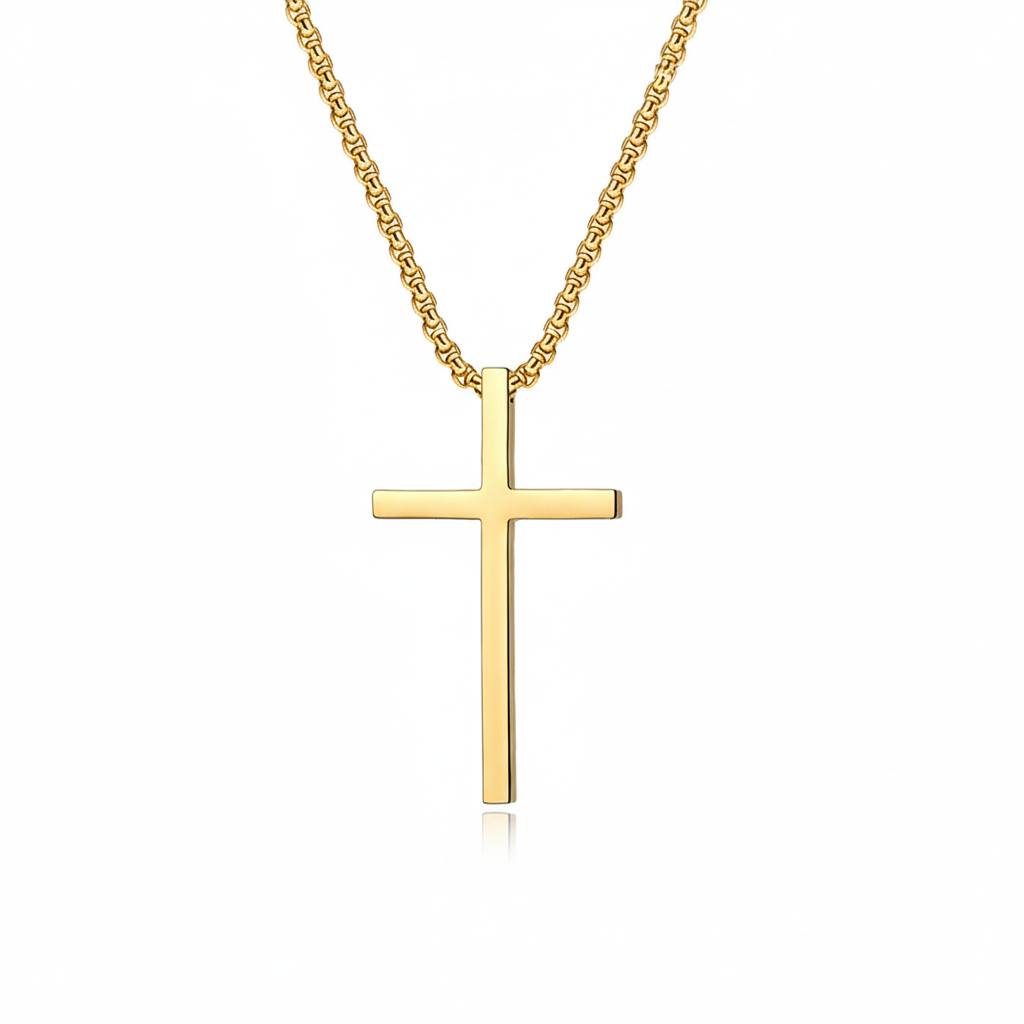 ZEVORA Bezel Cross Necklace – Gold