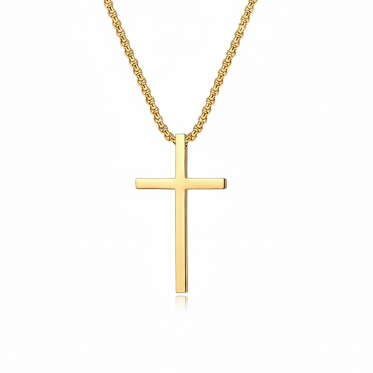 ZEVORA Bezel Cross Necklace – Gold