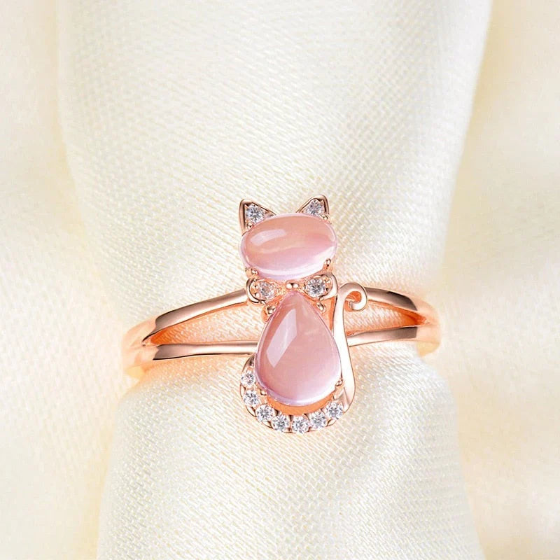 ZEVORA Cat Ring – Handmade Rose Gold Cat Lover Jewelry