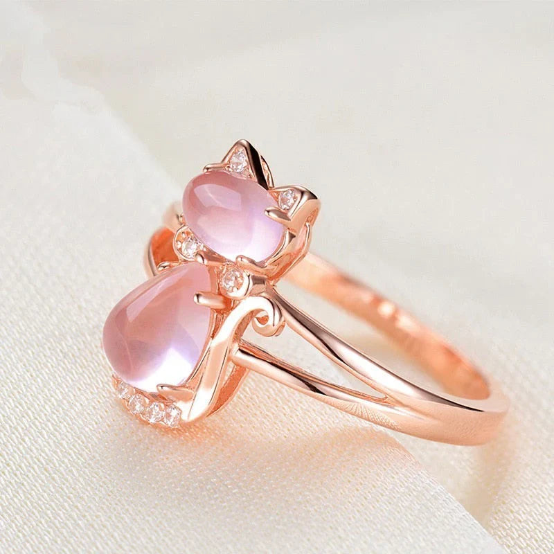 ZEVORA Cat Ring – Handmade Rose Gold Cat Lover Jewelry