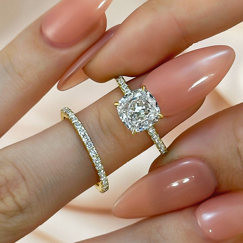 ZEVORA Bridal Cushion 2-Piece Ring Set – Gold