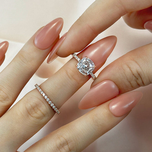 ZEVORA Bridal Cushion 2PC Ring Set – Handmade Rose Gold Engagement & Wedding Ring Set