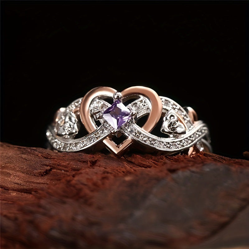 ZEVORA Violetheart Ring – 18K Mixed Gold & Silver Amethyst Statement Ring