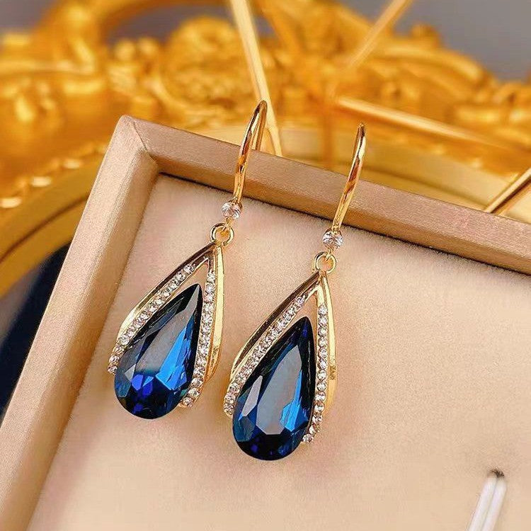 ZEVORA Azura Teardrop Earrings – Gold Blue Sapphire Teardrop Drop Earrings