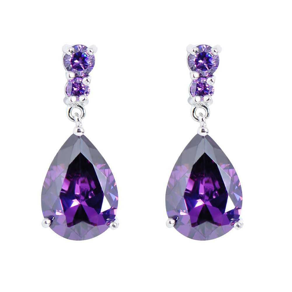 ZEVORA Amethyst Dewdrop Earrings – White Gold Purple Amethyst Dewdrop Drop Earrings