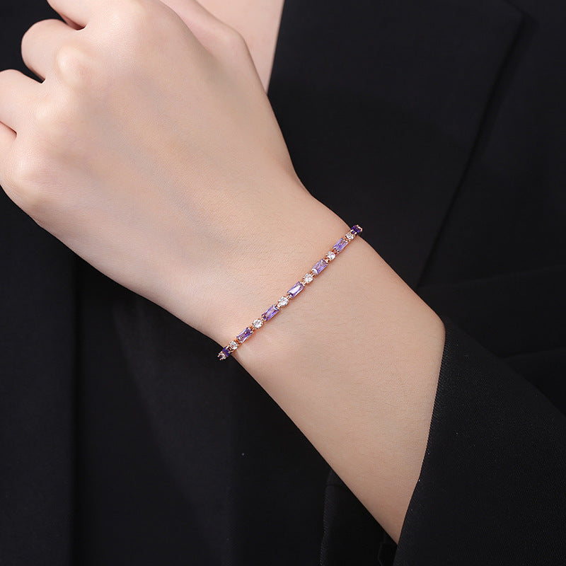 ZEVORA Amethyst Prism Tennis Bracelet – Handmade Rose Gold & Amethyst Jewelry