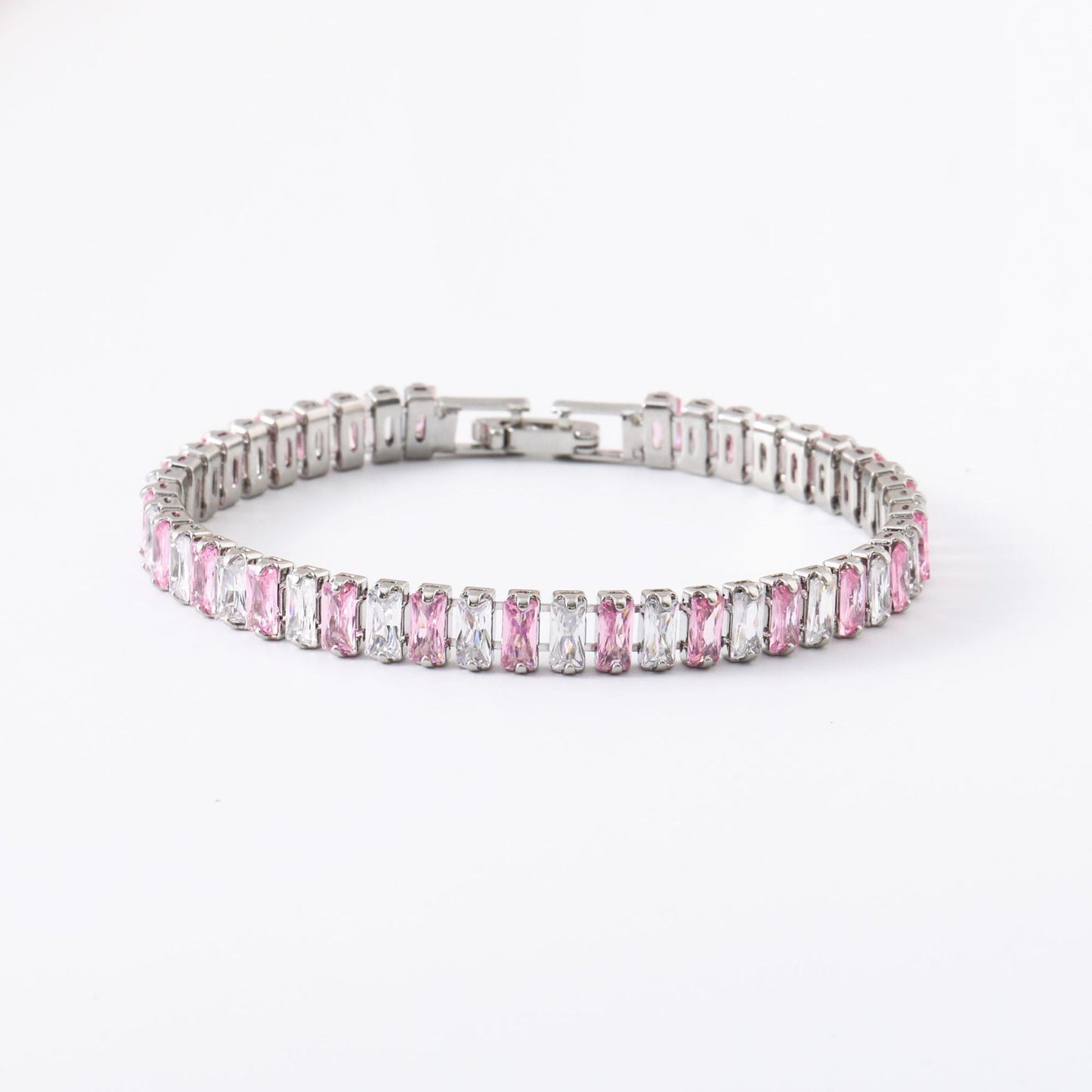 ZEVORA Pink Stripe Tennis Bracelet – White Gold