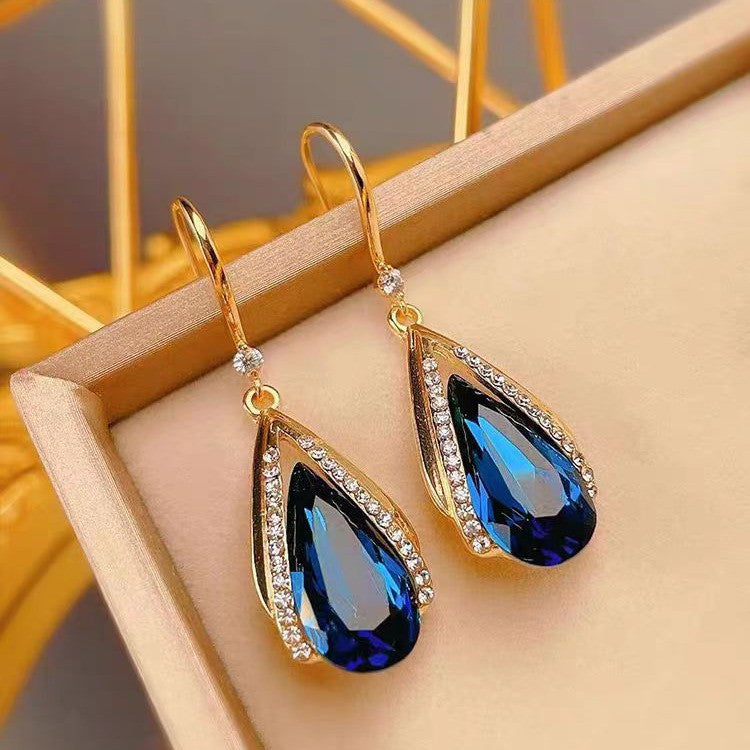ZEVORA Azura Teardrop Earrings – Gold Blue Sapphire Teardrop Drop Earrings