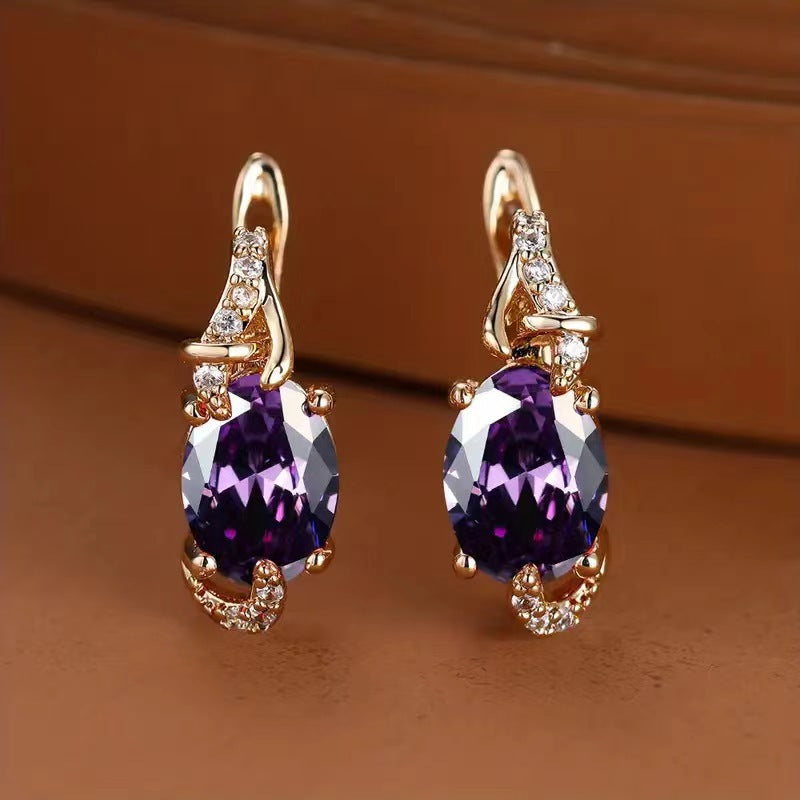 ZEVORA Imperial Nightfall Drop Earrings – Rose Gold Amethyst Crystal Drop Earrings