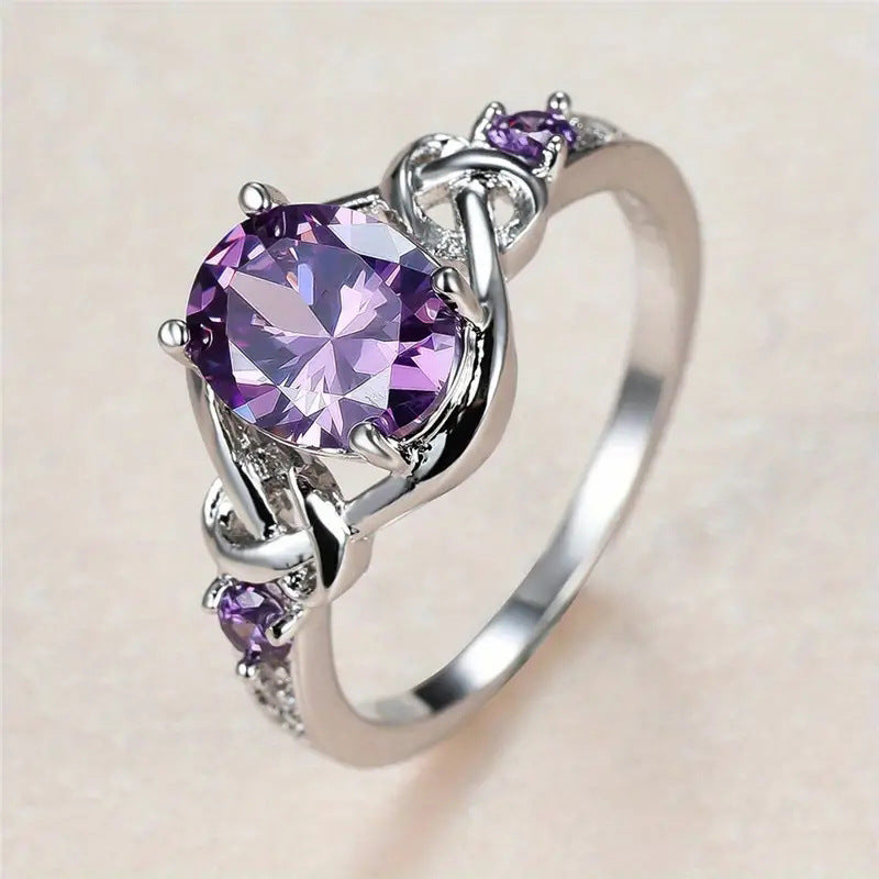 ZEVORA Amethyst Knot Ring – Handmade White Gold & Amethyst Jewelry