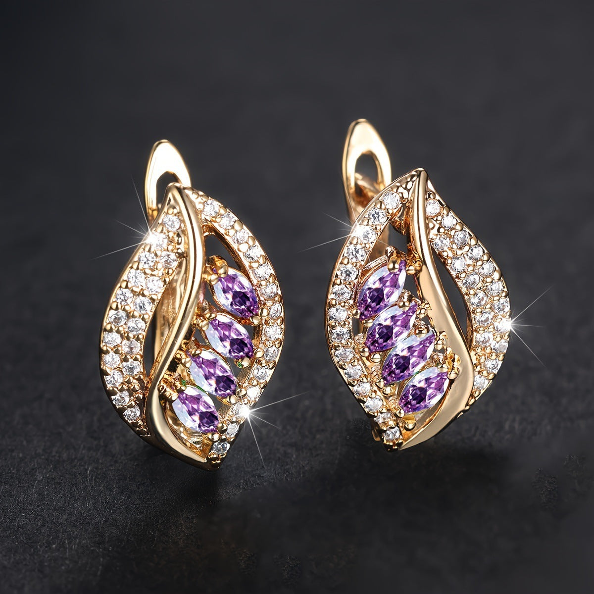 ZEVORA Isola Lilavere Earrings – Rose Gold Amethyst Floral Drop Earrings