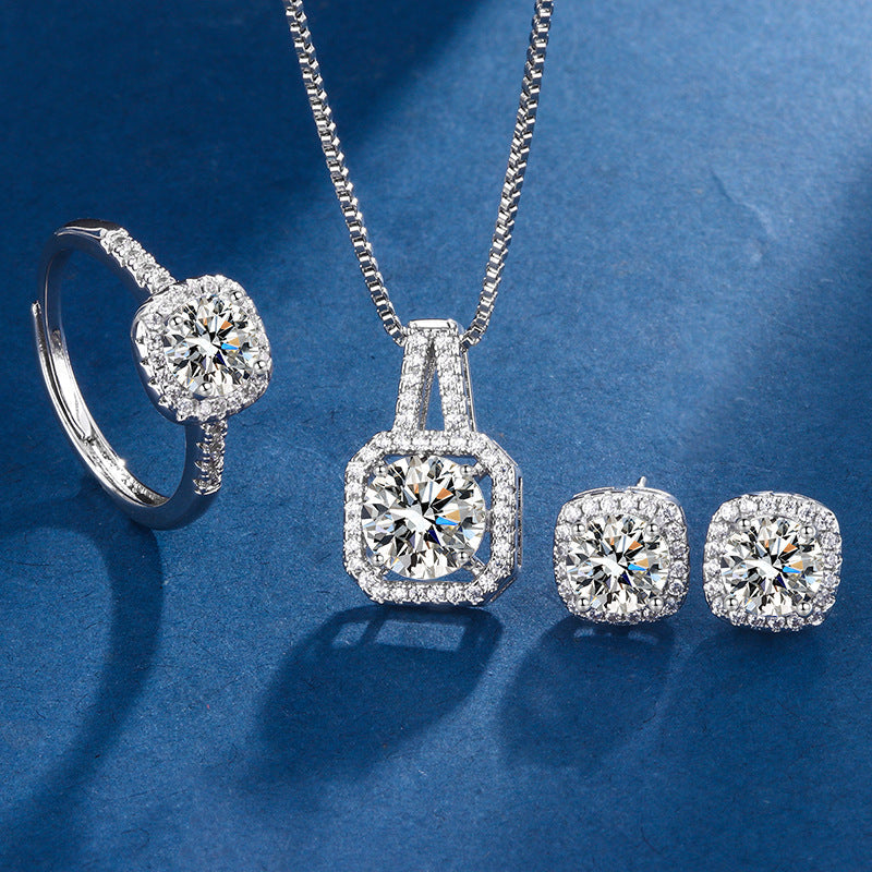 ZEVORA Aria Square Radiant Jewelry Set – White Gold