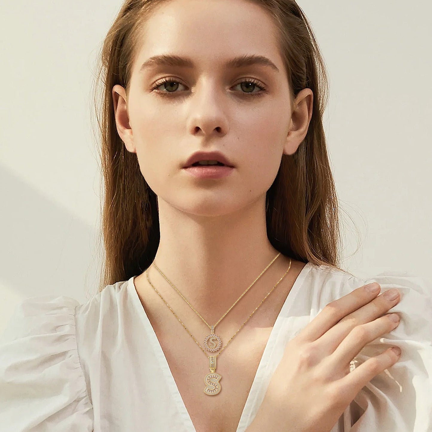ZEVORA Pavé Initial Letter Gold Necklace Set – Handmade & Hypoallergenic