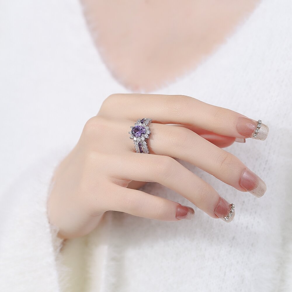 ZEVORA Amethyne Twilight Crown Ring – Handmade White Gold & Amethyst Jewelry
