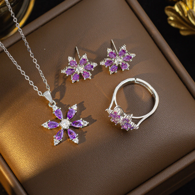 ZEVORA Amethyst Bloom Jewelry Set – White Gold