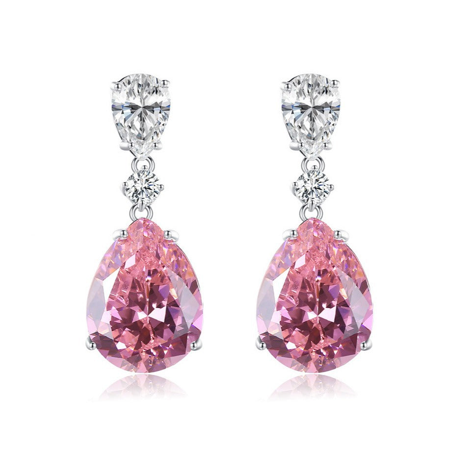 ZEVORA Mireya Blushflare Drop Earrings – White Gold Pink Sapphire Flare Drop Earrings