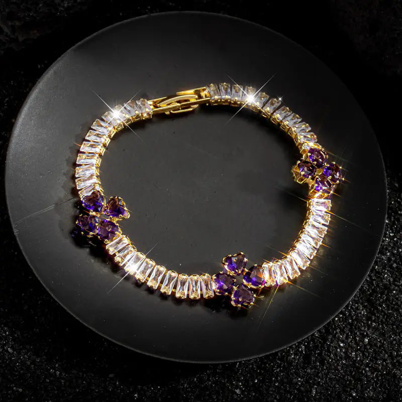 ZEVORA Amethyst Clover Heart Bracelet – Handmade Gold & Amethyst Jewelry