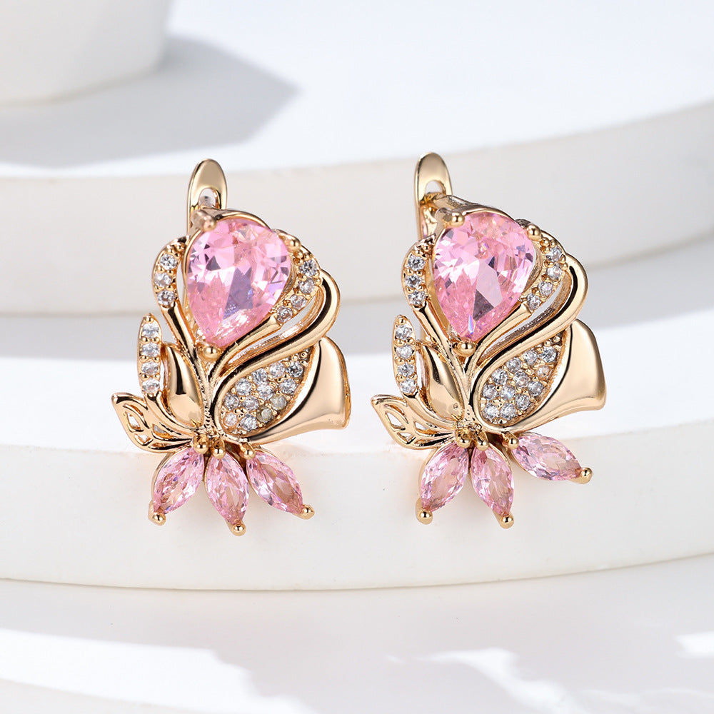 ZEVORA Amorette Rosepetal Earrings – Rose Gold Pink Sapphire Rose Petal Drop Earrings