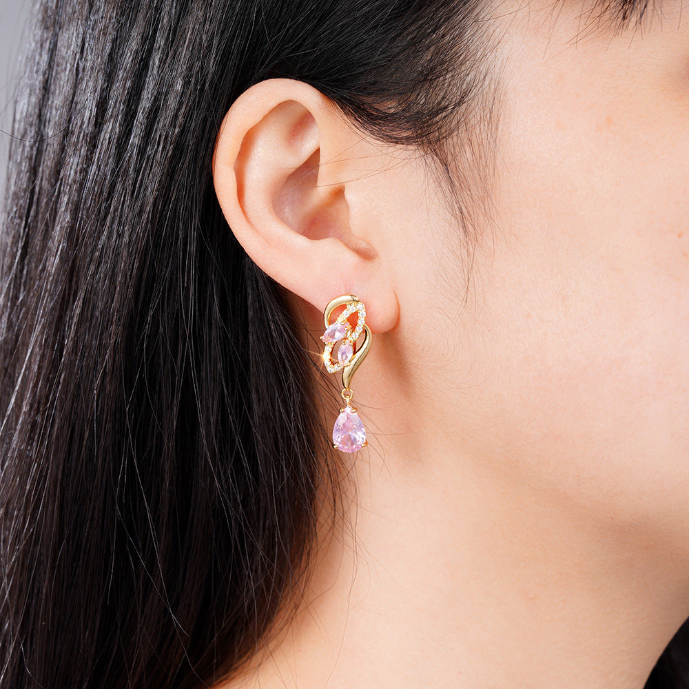 ZEVORA Pink Sapphire Glimmer Drop Earrings – Gold Pink Sapphire Sparkling Drop Earrings