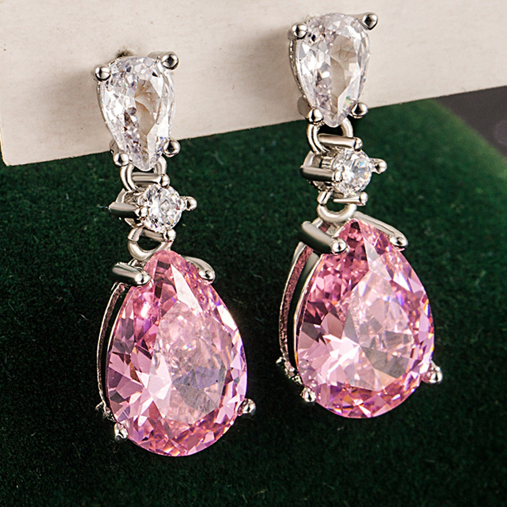 ZEVORA Mireya Blushflare Drop Earrings – White Gold Pink Sapphire Flare Drop Earrings