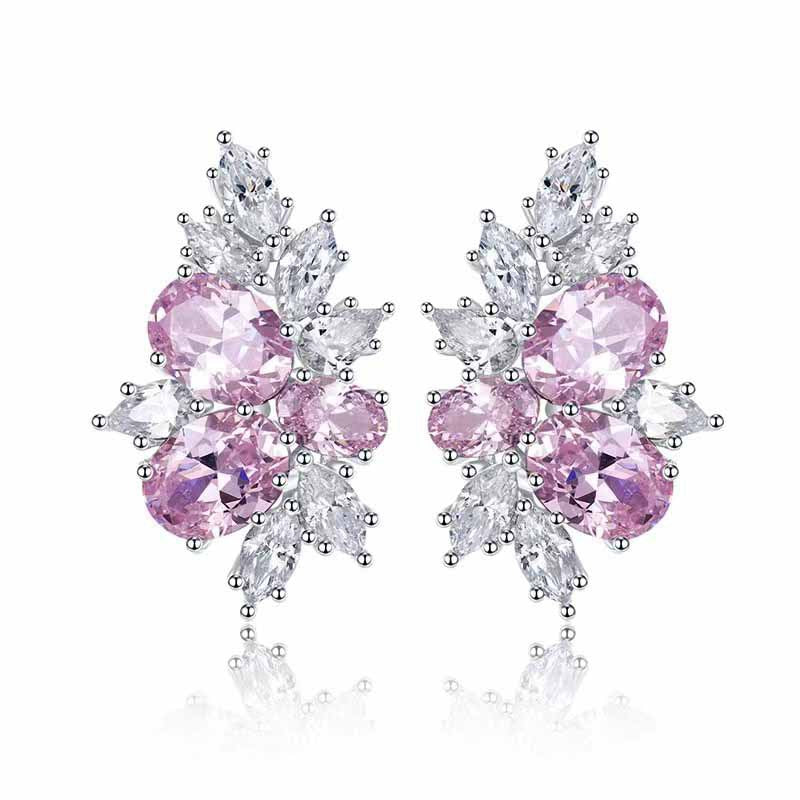 ZEVORA Lyra Blushbloom Earrings – White Gold Pink Sapphire Floral Bloom Earrings