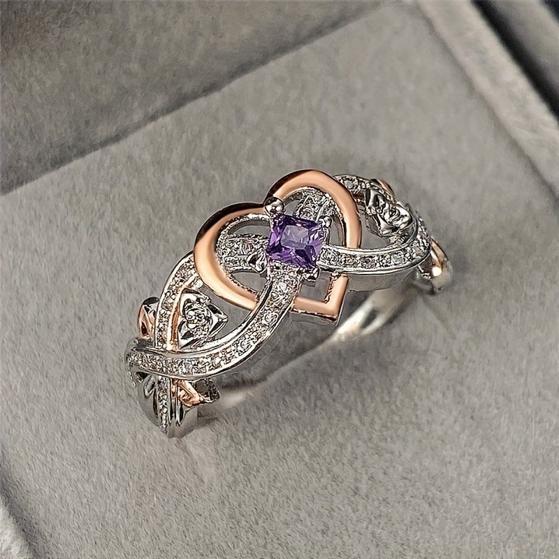 ZEVORA Violetheart Ring – 18K Mixed Gold & Silver Amethyst Statement Ring